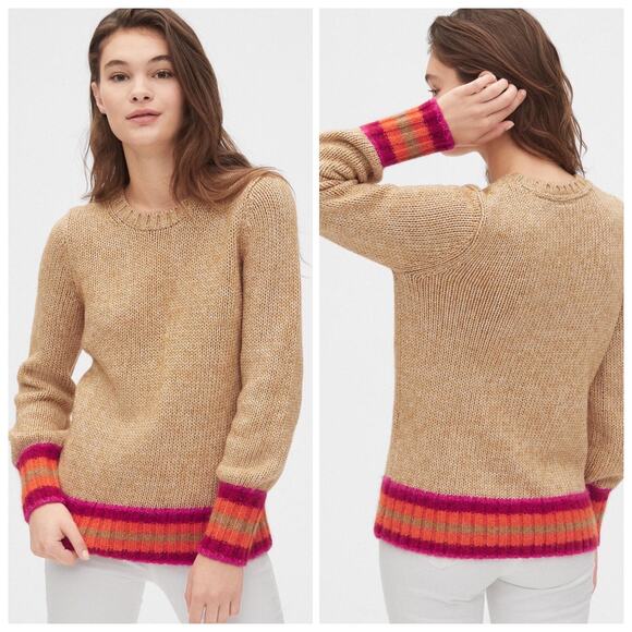 NEW GAP Alpaca Stripe Cuff Camel Pullover Sweater - Picture 1 of 7